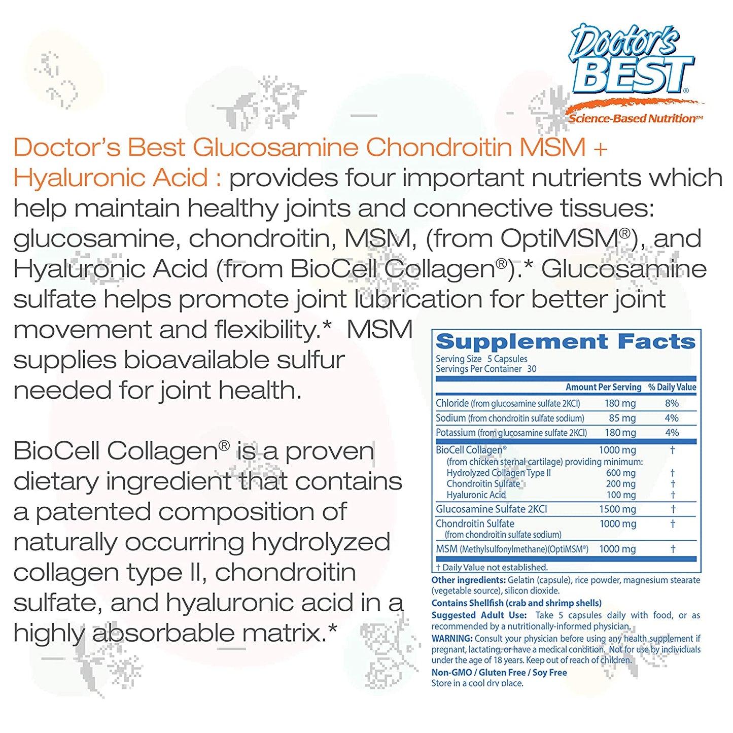 Doctor's Best, Glucosamine Chondroitin MSM + Hyaluronic Acid, 150 Capsules