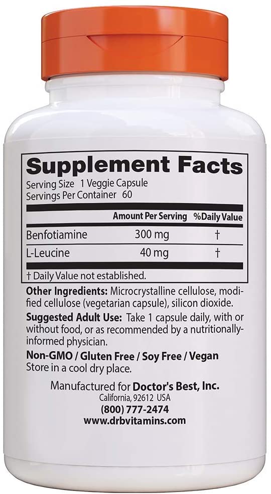 Doctor's Best Benfotiamine 300 Mg Vegetarian Capsules, 60 Count