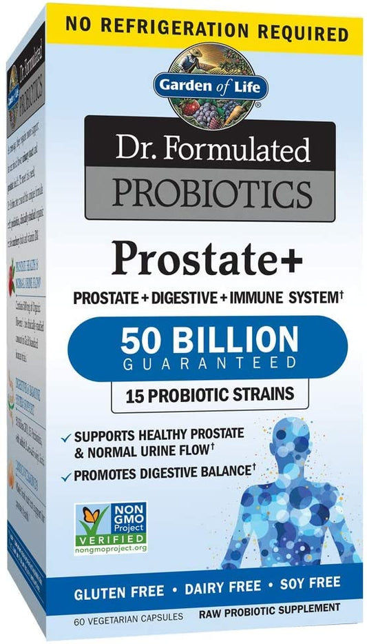 Garden of Life Probiotic and Prostate Supplement for Men - Dr. Formulated Prostate+ for Digestive and Prostate Support, Shelf Stable, 60 Capsules