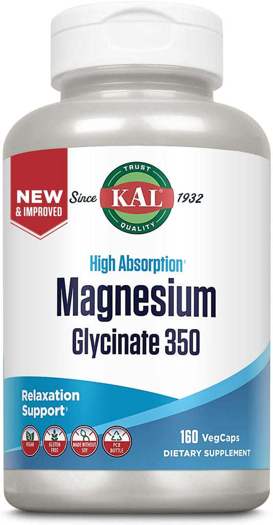 KAL Magnesium Glycinate High Absorption, Healthy Relaxation, Muscle Function & Bone Support, New & Improved (160 Count)