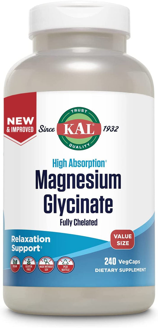 KAL Magnesium Glycinate, New & Improved 240 VegCaps