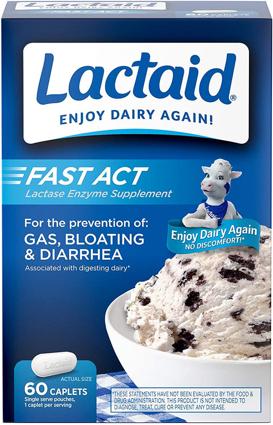 Lactaid Fast Act Lactose Intolerance Relief Caplets with Lactase Enzyme, 60 Count