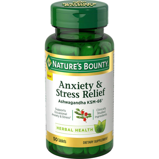 Nature’s Bounty Anxiety & Stress Relief  Supplement, Ashwagandha KSM 66 , 50 Ct