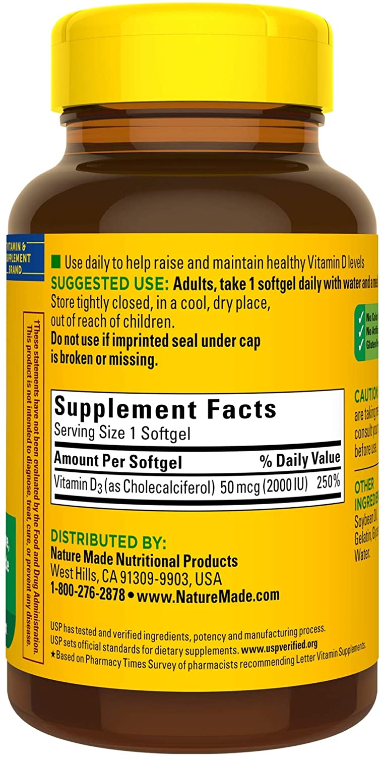 Nature Made, D3, 2000 IU, 250 Softgels NDM-02678