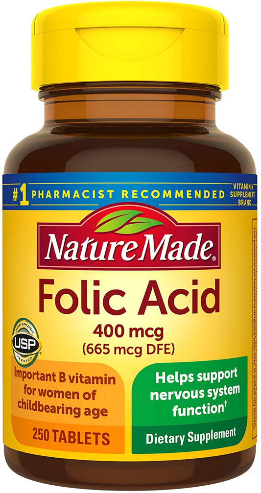 Nature Made Folic Acid 400 mcg (665 mcg DFE) Tablets, 250 Count