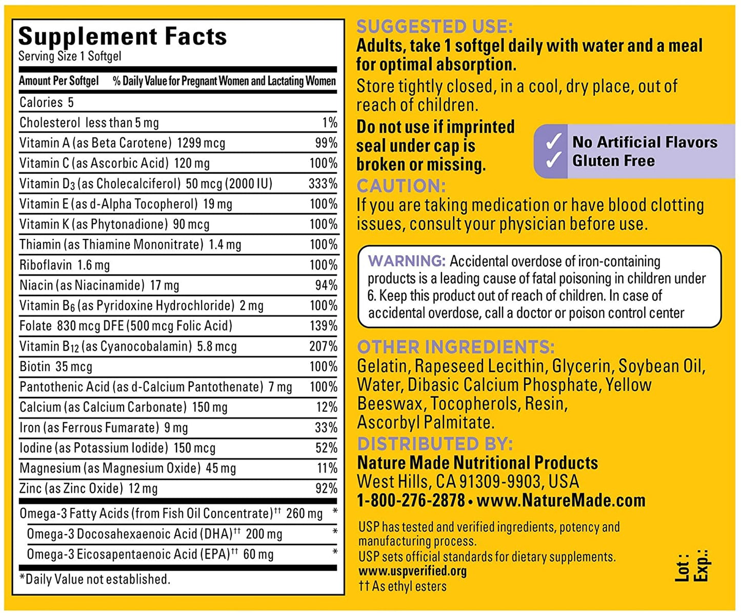 Nature Made Postnatal Multivitamin + DHA 200 mg, 60 Softgels