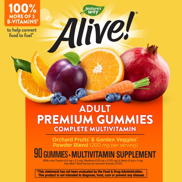 Nature's Way, Alive!, Multi-Vitamin, Adult Gummies, Fruit Flavors, 90 Gummies