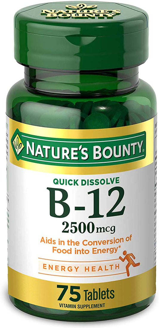 Nature’s Bounty Vitamin B-12 Supplement, Supports Metabolism and Nervous System Health, 2500mcg, 75 Tablets