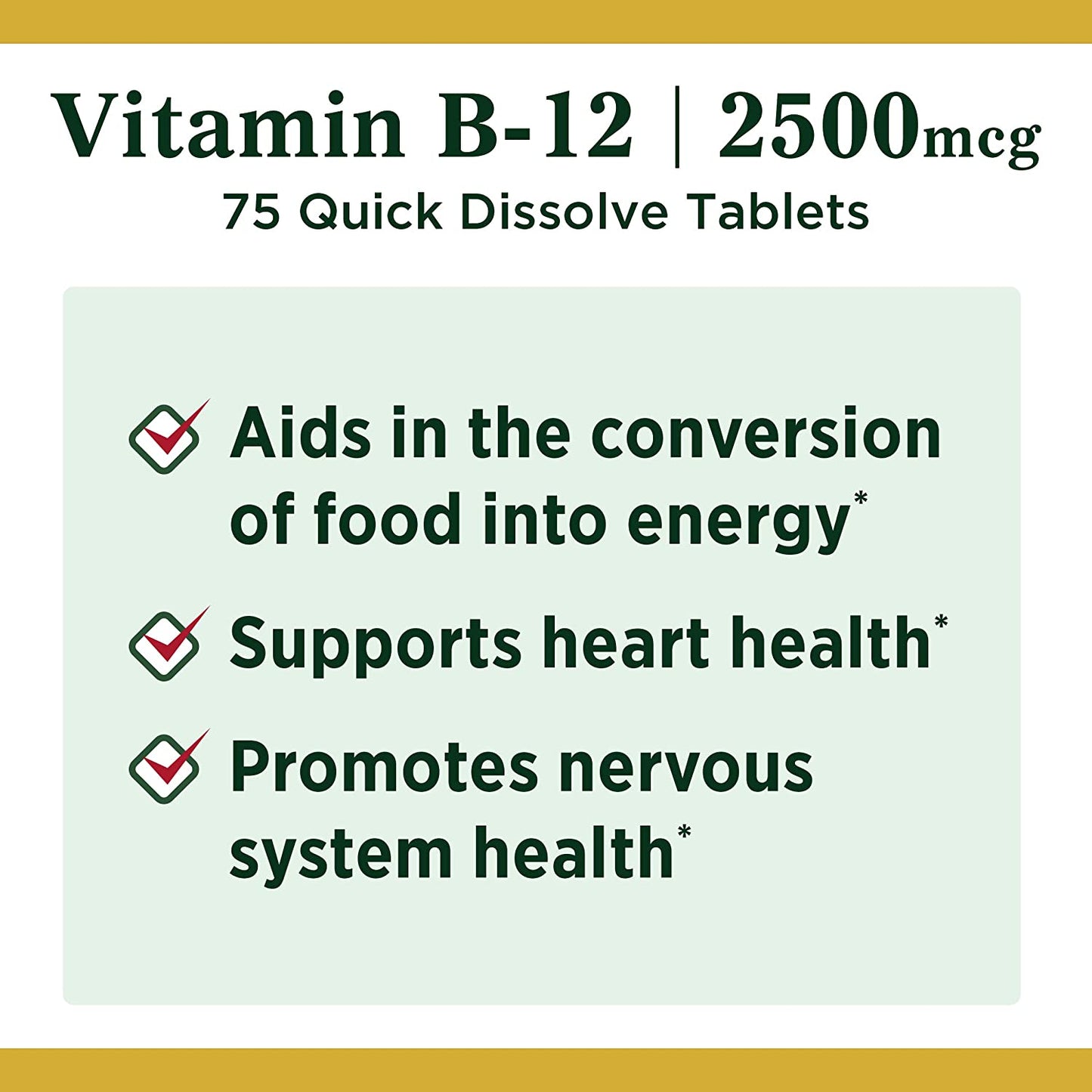 Nature’s Bounty Vitamin B-12 Supplement, Supports Metabolism and Nervous System Health, 2500mcg, 75 Tablets