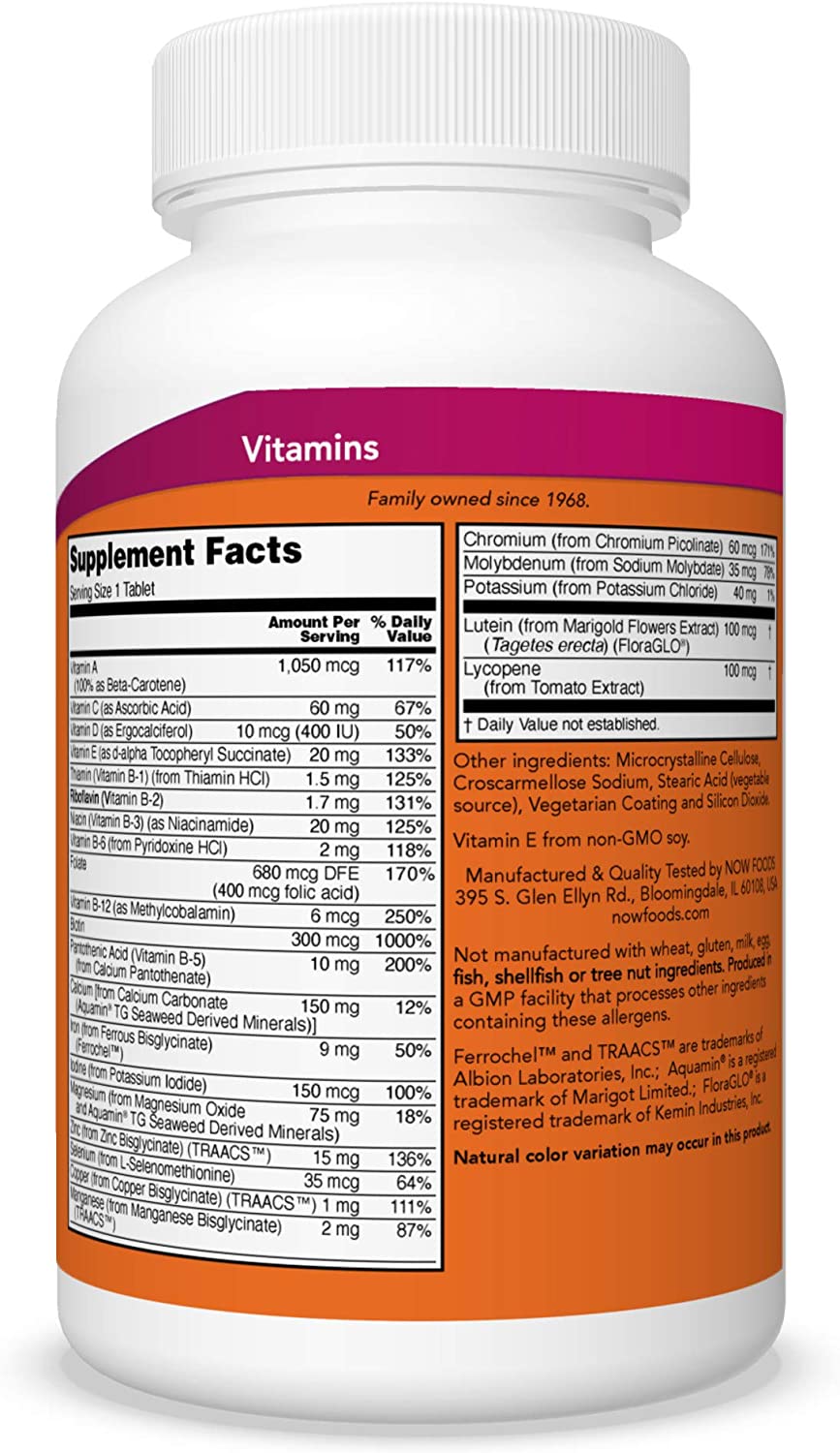 NOW Supplements, Daily Vits, One Tablet Daily with Lutein & Lycopene, 250 Tablets