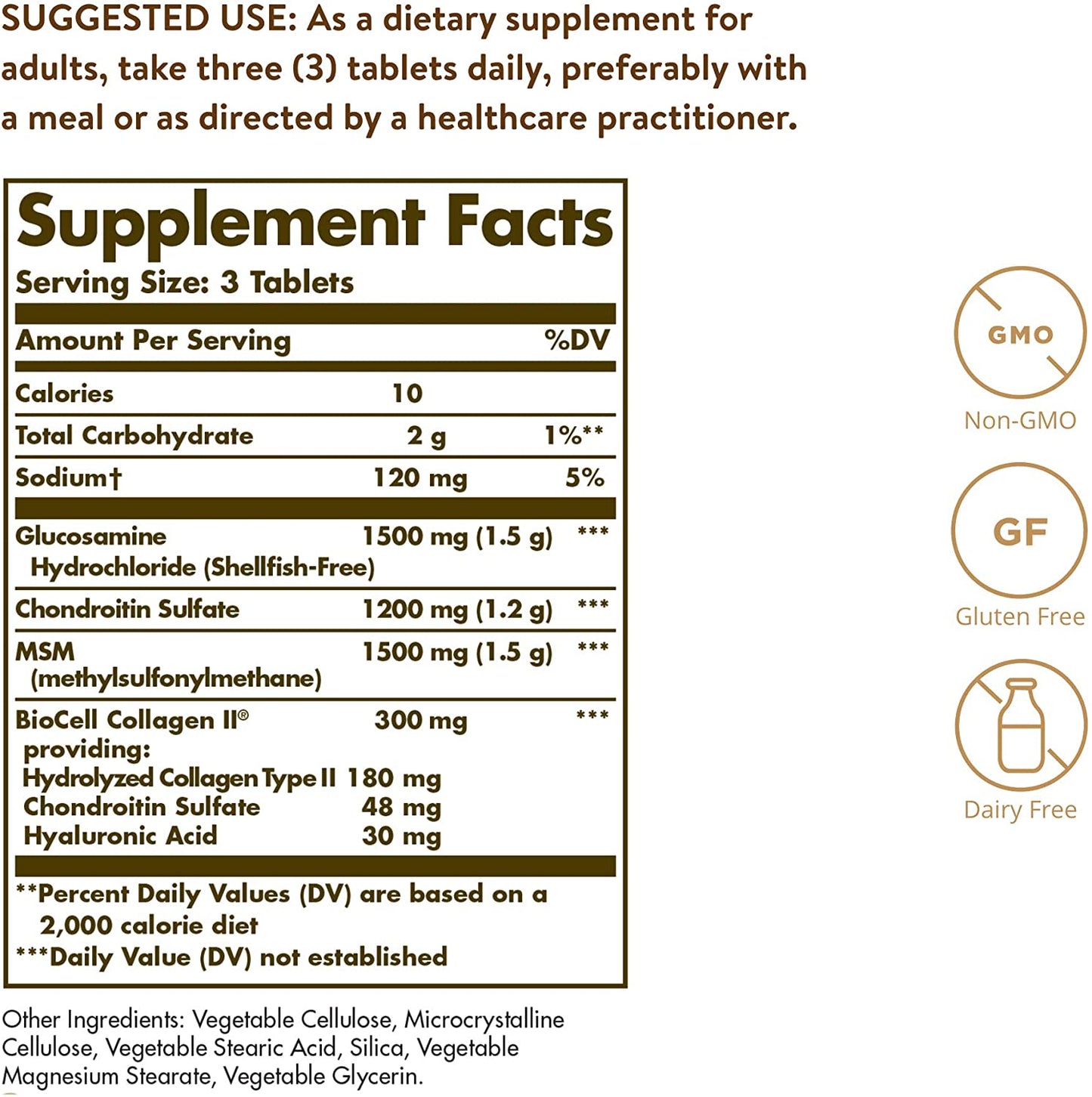 Solgar Glucosamine Hyaluronic Acid Chondroitin MSM Shellfish Free - 60 Tablets