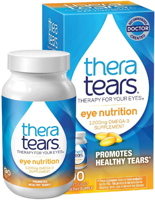 TheraTears 1200mg Omega 3 Supplement for Eye Nutrition, Organic Flaxseed Triglyceride Fish Oil and Vitamin E, 90 Count