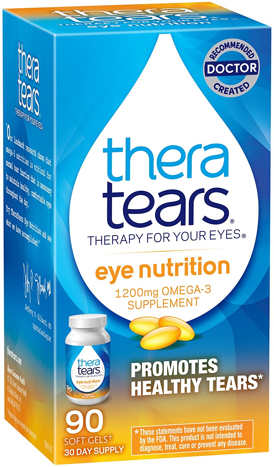 TheraTears 1200mg Omega 3 Supplement for Eye Nutrition, Organic Flaxseed Triglyceride Fish Oil and Vitamin E, 90 Count