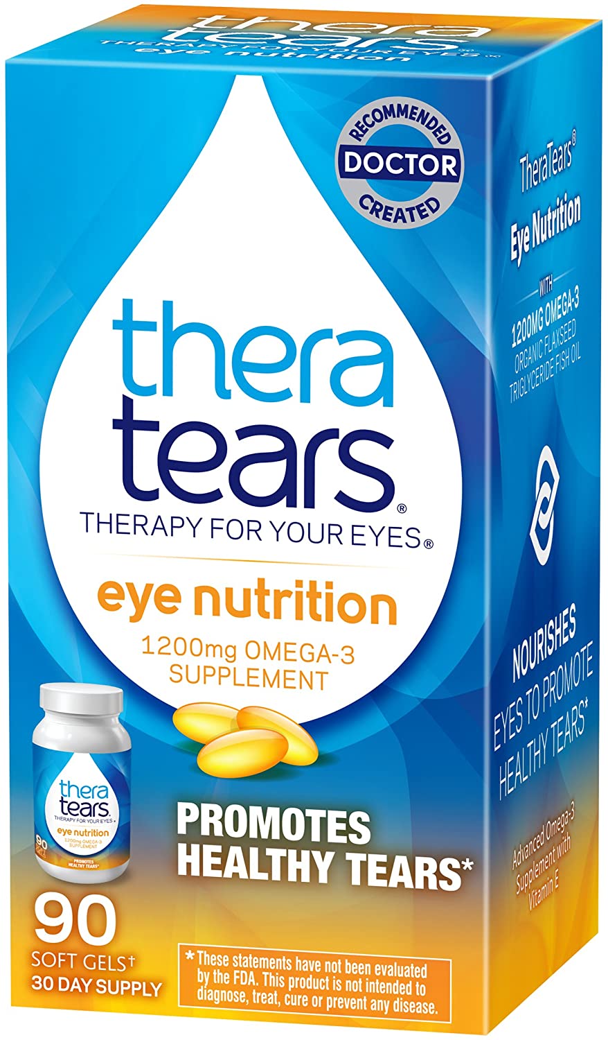 TheraTears 1200mg Omega 3 Supplement for Eye Nutrition, Organic Flaxseed Triglyceride Fish Oil and Vitamin E, 90 Count