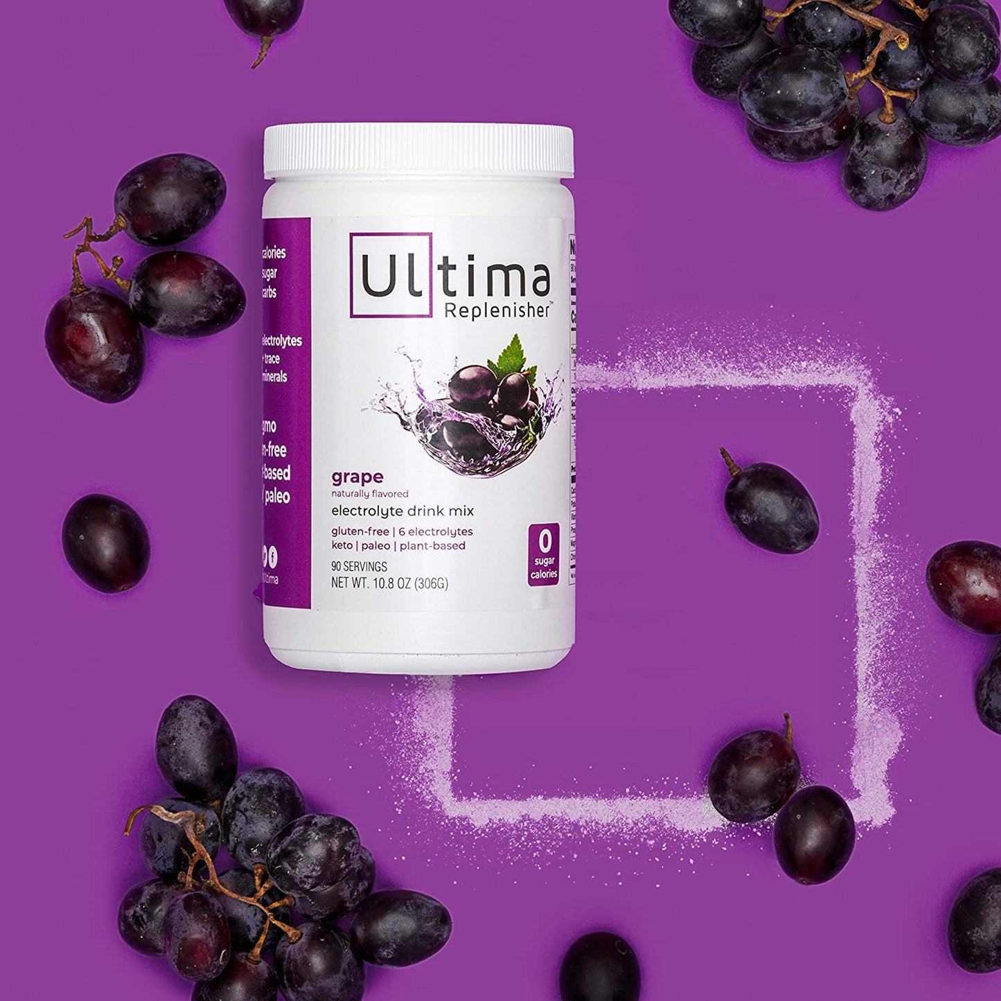 Ultima Replenisher Electrolyte Hydration Powder, Grape, 90 Serving Canister - Sugar Free, with Magnesium, Potassium, Calcium