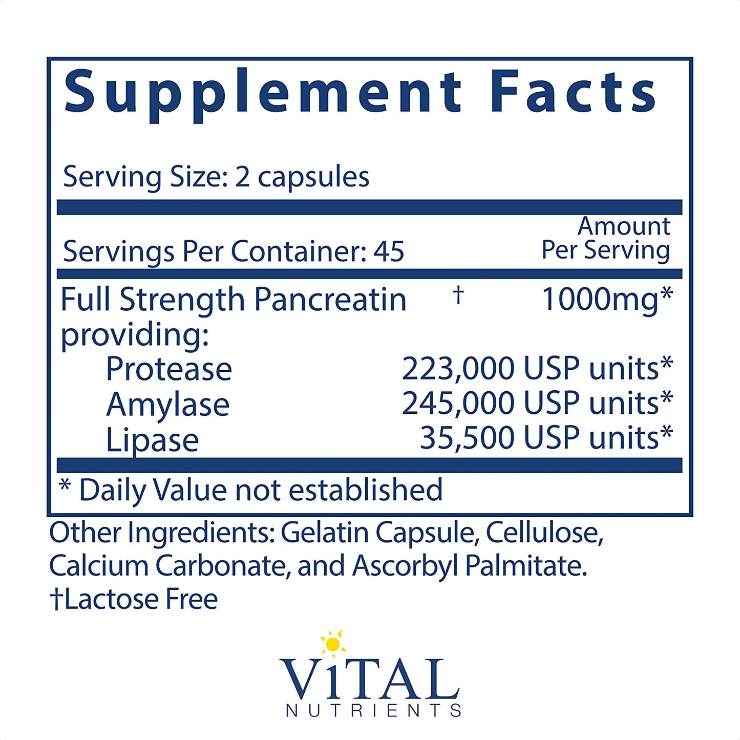 Vital Nutrients Pancreatic Enzymes 500 mg with Digestive Support, 90 Capsules