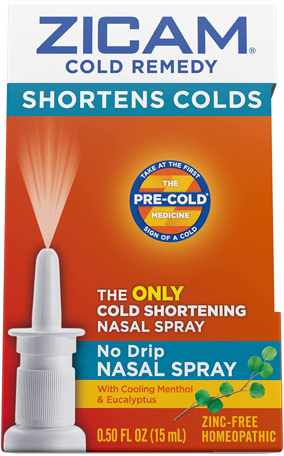 Zicam Cold Remedy No-Drip Nasal Spray with Cooling Menthol & Eucalyptus, 0.5 Ounce