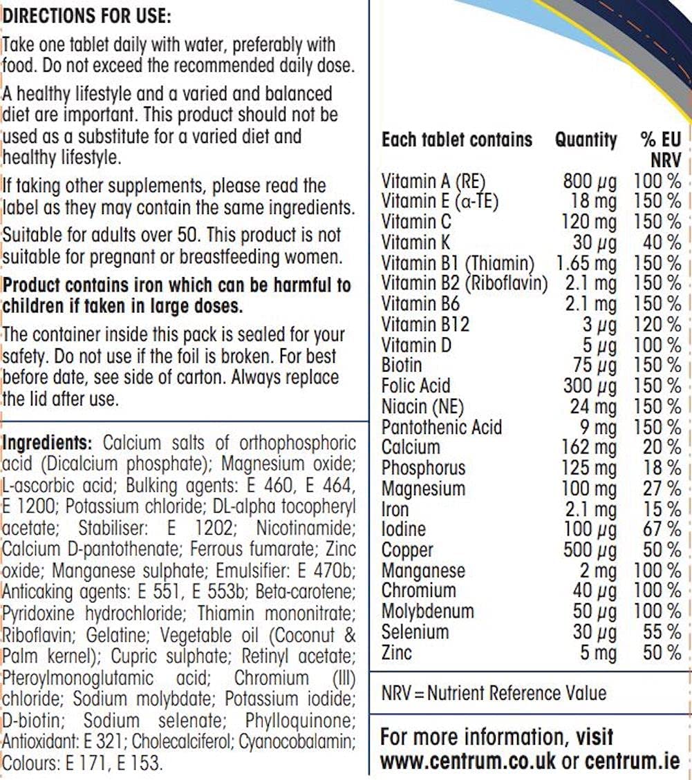 Centrum Advance Adults 50+ Multivitamins - 100 Tablets