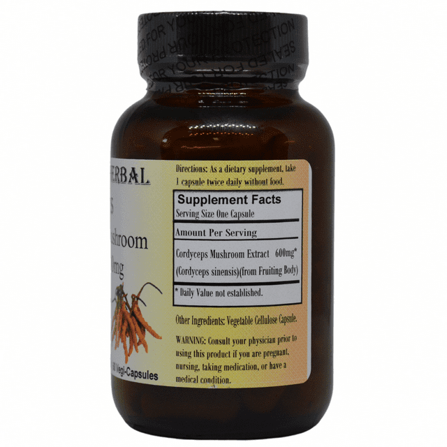 Cordyceps 10:1 Extract - 60 600mg VegiCaps - Stearate Free, Bottled in Glass