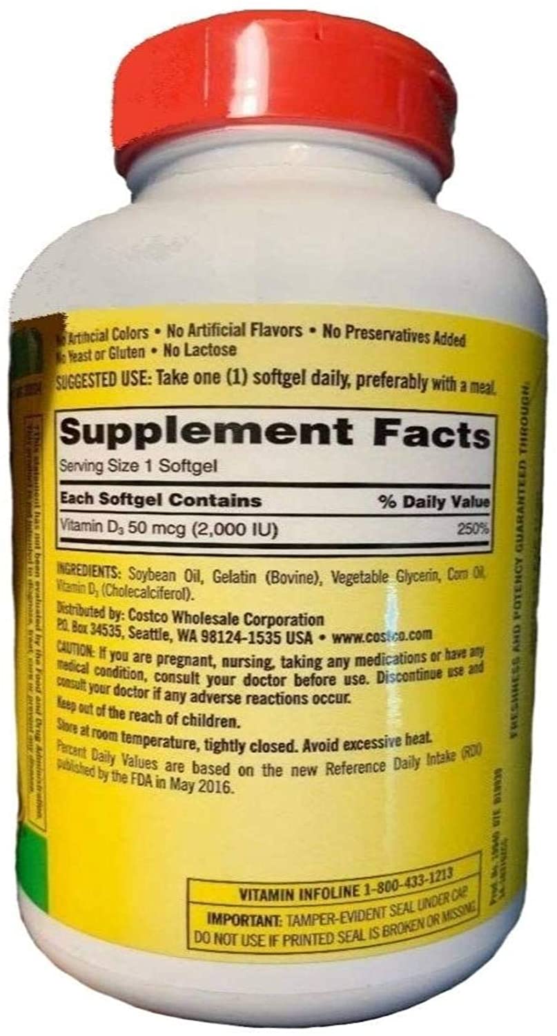 Kirkland Signature Maximum Strength Vitamin D3 2000 I.U. 600 Softgels, Bottle Personal Healthcare / Health Care