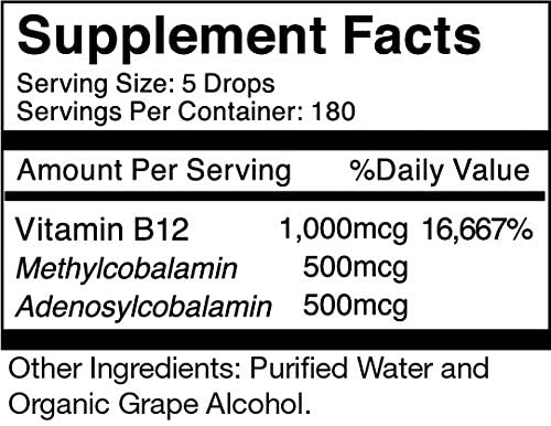 All-Natural Liquid Vitamin Vegan B12 Drops – Non-GMO Adenosylcobalamin Methylcobalamin B12 Supplement – Boost Your Immune...