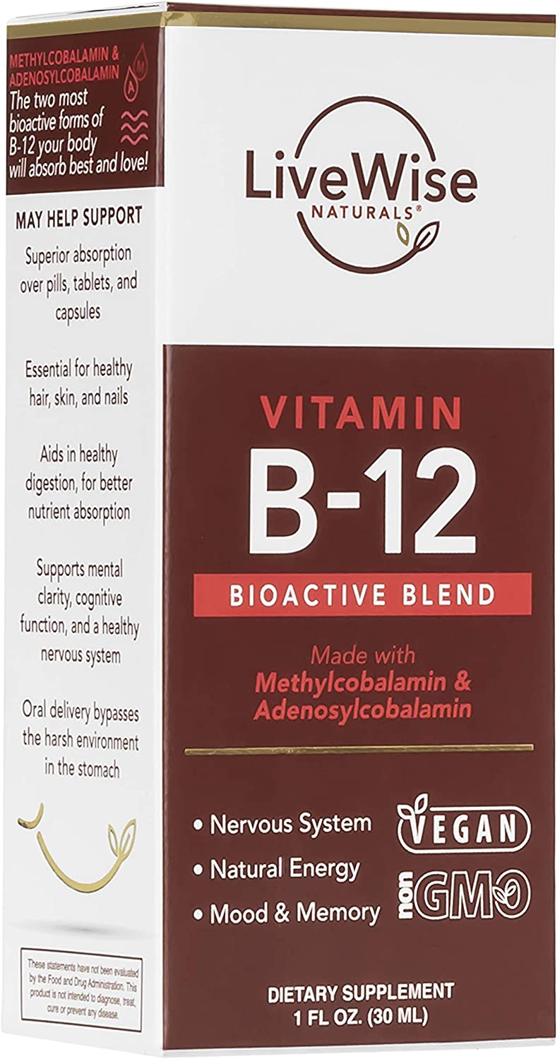 All-Natural Liquid Vitamin Vegan B12 Drops – Non-GMO Adenosylcobalamin Methylcobalamin B12 Supplement – Boost Your Immune...