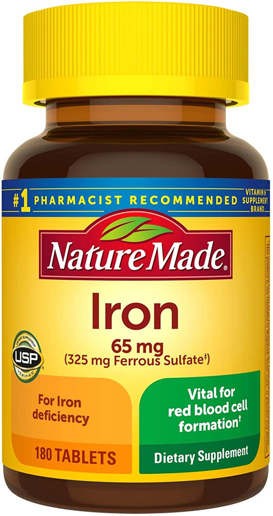 Nature Made Iron 65 mg (325 mg from Ferrous Sulfate), Dietary Supplement for Iron Deficiency, 180 Tablets, 180 Day Supply