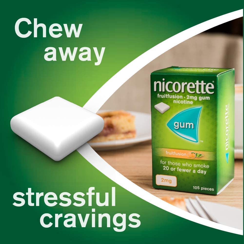 Nicorette Fruitfusion 2 mg Gum Nicotine 105-Pieces, Nicotine Gum (Quit Smoking and Stop Smoking Aid)