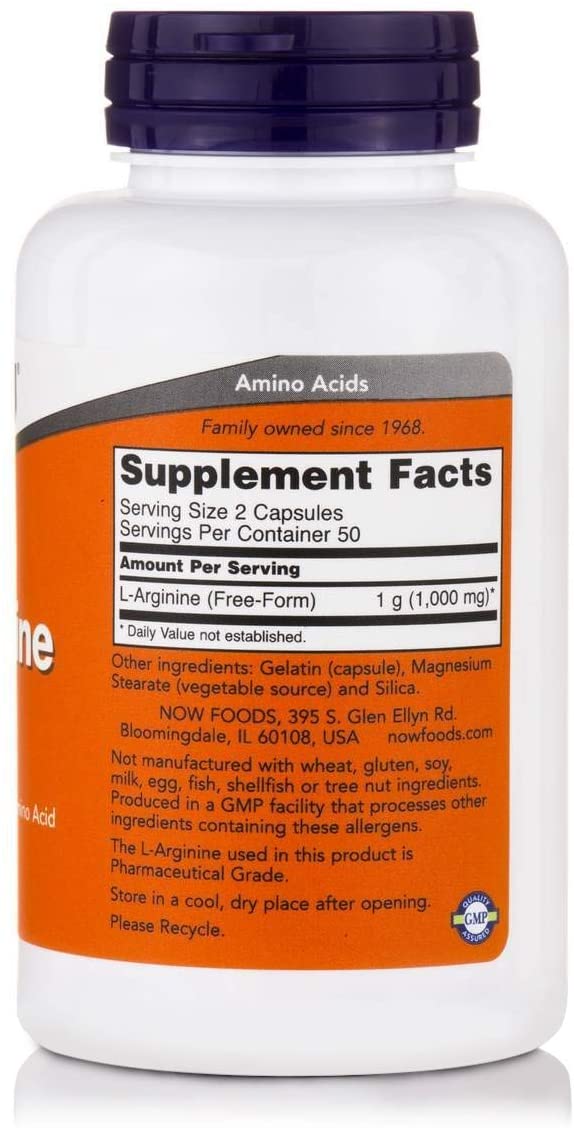 NOW FOODS Arginine 500mg Capsules, 100 CT