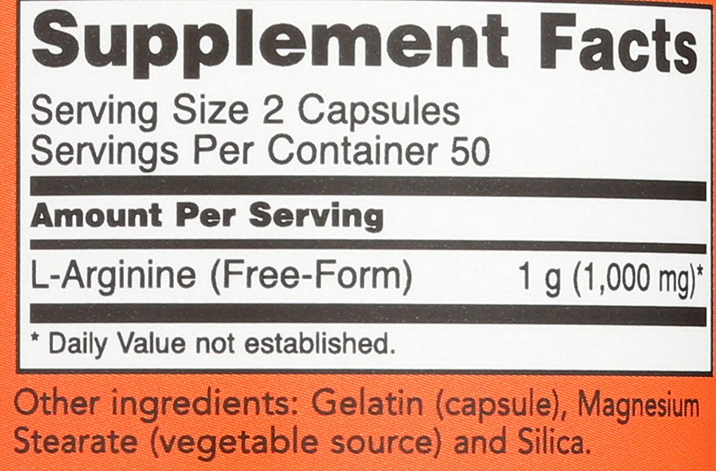 NOW FOODS Arginine 500mg Capsules, 100 CT