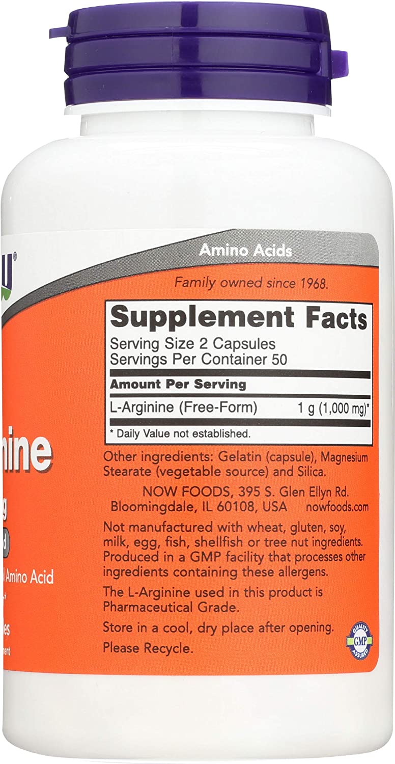 NOW FOODS Arginine 500mg Capsules, 100 CT