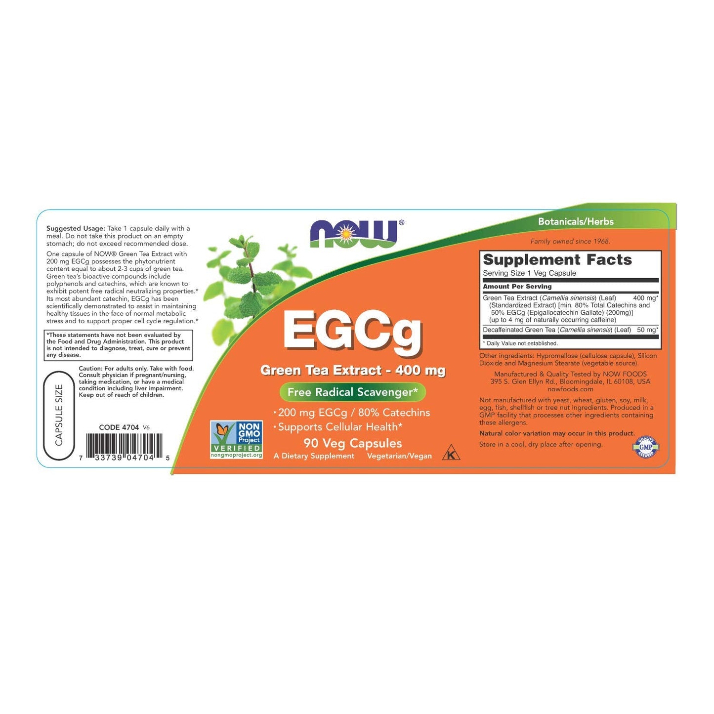 Now Foods, EGCg, Green Tea Extract, 400 mg, 90 Vcaps