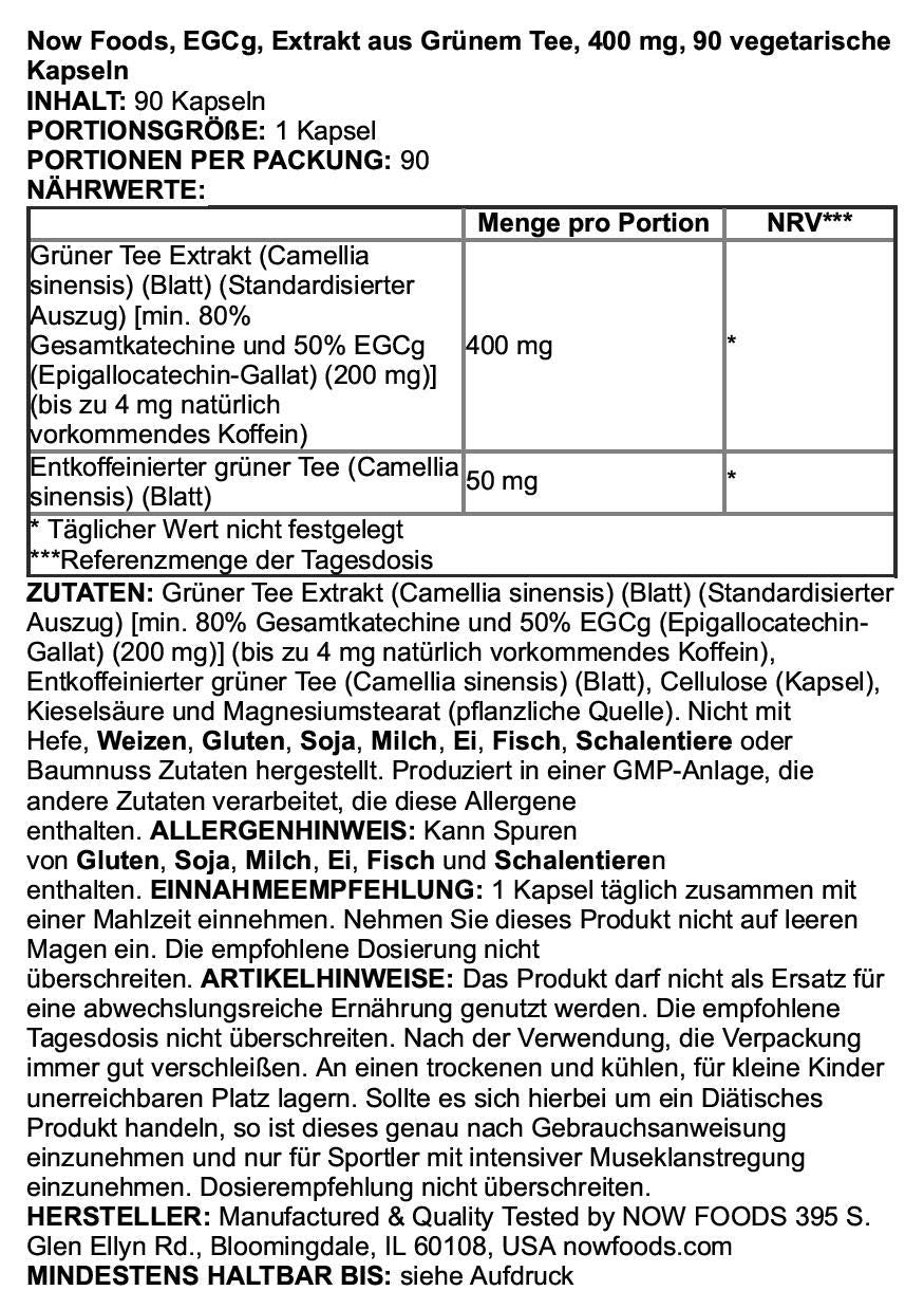 Now Foods, EGCg, Green Tea Extract, 400 mg, 90 Vcaps