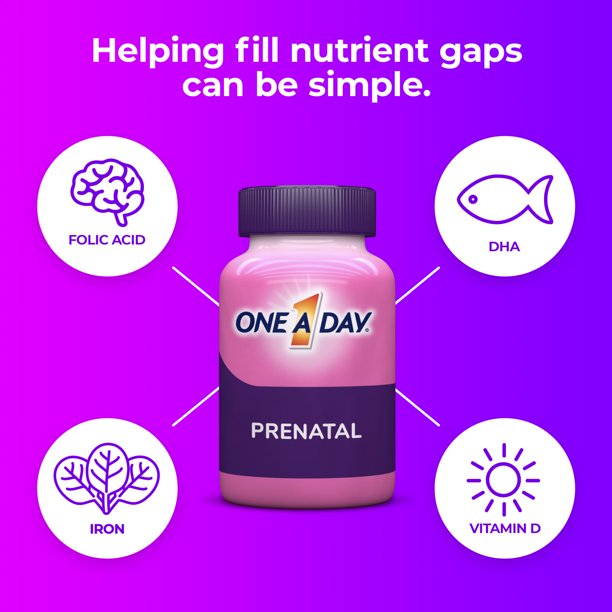 One A Day Women's Prenatal Multivitamin with Folic Acid, DHA and Iron, 60 Ct