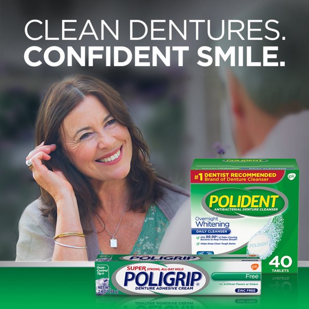 Polident Overnight Whitening Antibacterial Denture Cleanser Tablets, 120 Count