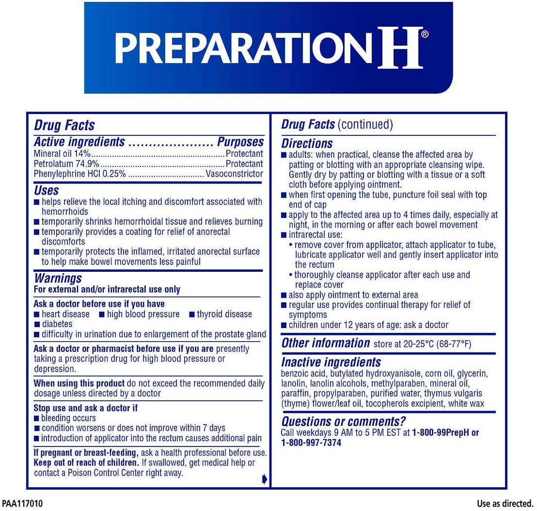 Preparation H Hemorrhoidal Ointment 2 Ounce Tube (Pack of 2)