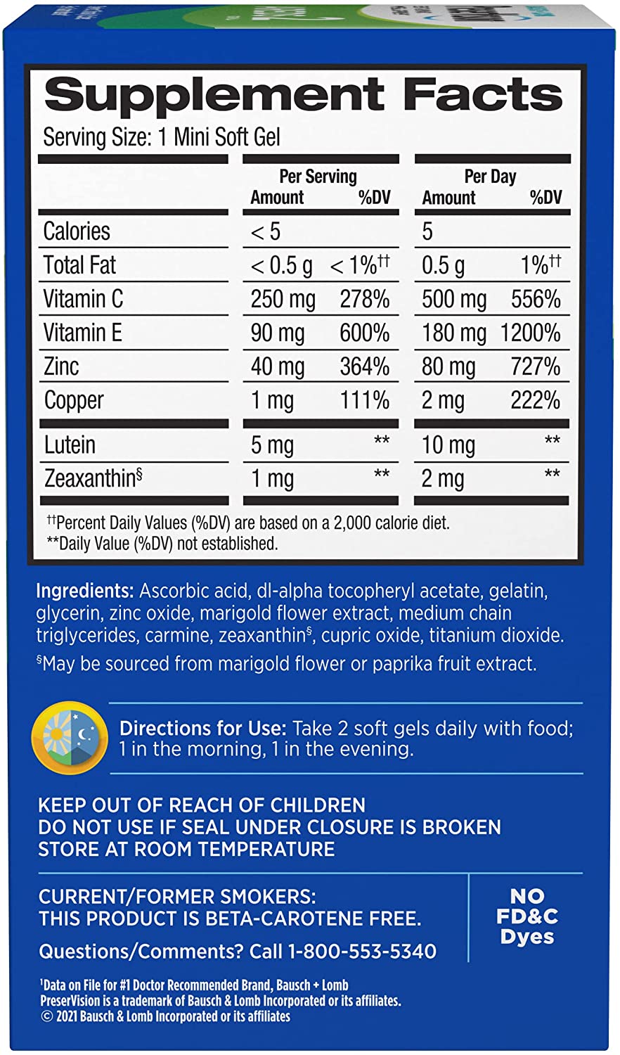 PreserVision AREDS 2 Eye Vitamin & Mineral Supplement, Contains Lutein, Vitamin C, Zeaxanthin, Zinc & Vitamin E, 120 Softgels