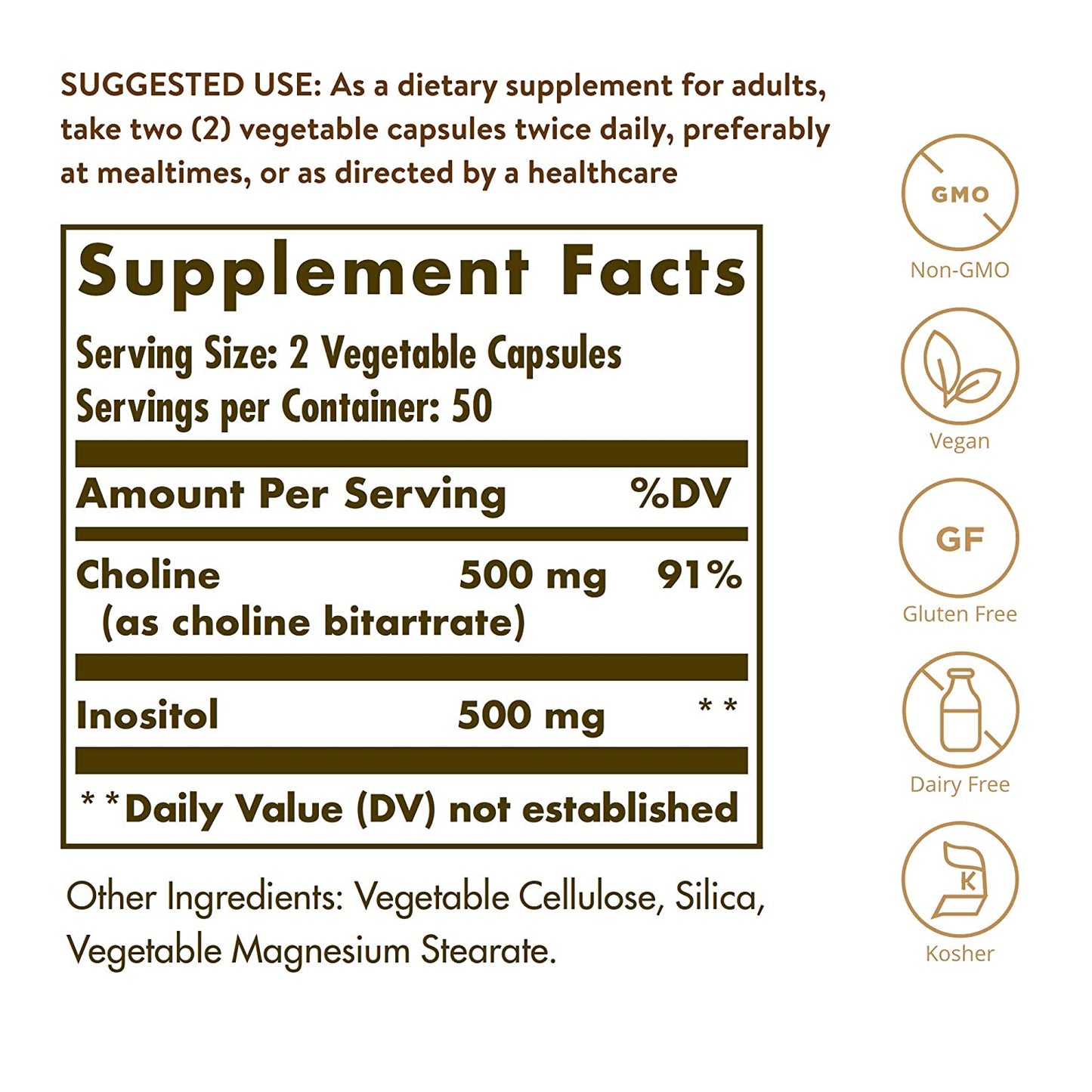 Solgar, Choline/Inositol, 500mg/500 mg, 100 Veggie Caps