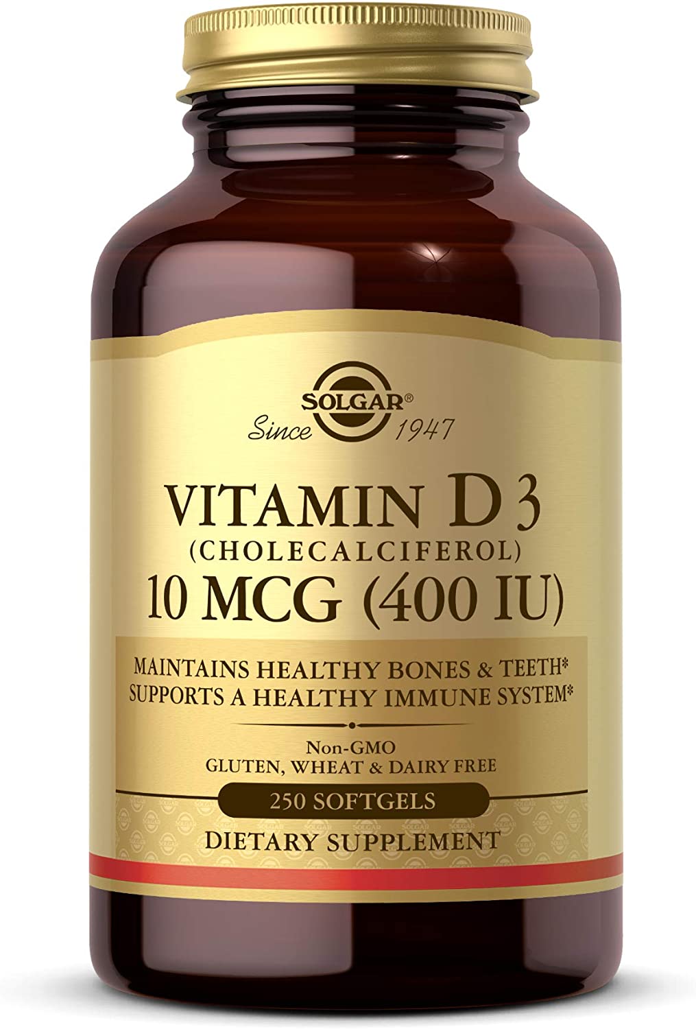 Solgar Vitamin D3 (Cholecalciferol) 10 MCG (400 IU), 250 Softgels