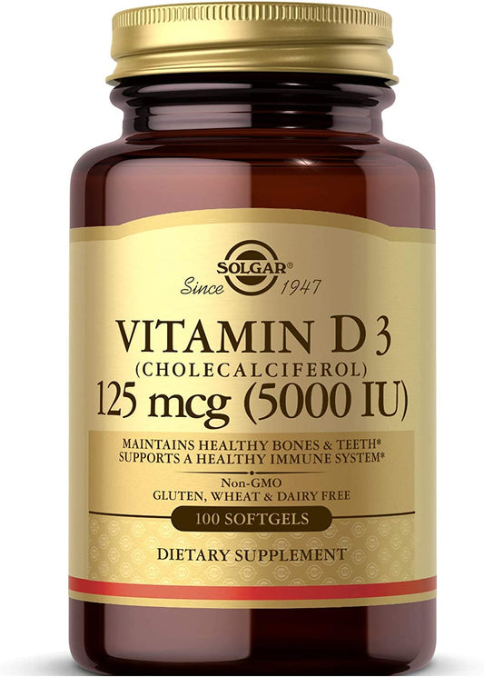 Solgar Vitamin D3 (Cholecalciferol) 125 MCG (5000 IU), 100 Softgels